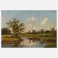 H. Ellersen, Sommerliches Idyll am Fluss, Öl auf Leinwand