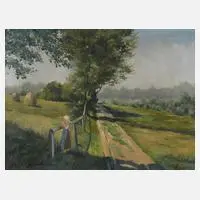 Friederichs, Bäuerin in Sommerlandschaft, Öl auf Leinwand