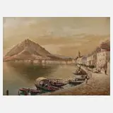 Vincenzo Funiciello, Am Luganer See, Öl auf Leinwand