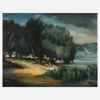 Erich Goldstaub, Am See, 1931, Öl auf Malplatte