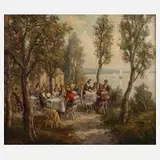 Wladimir Grechow, Belebtes Strandcafe, Öl auf Leinwand