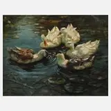 Hermann Haase, Enten im See, 1930, Öl auf Leinwand