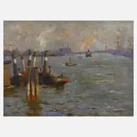 Hamburger Hafen by Reinhard Heinemann, 1921, Ölfarben, sold Nov 2022