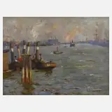 Reinhard Heinemann, Hamburger Hafen, 1921, Ölfarben