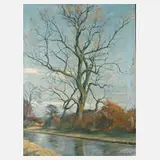 Arthur Viktor Huber, Baum in Vorfrühlingslandschaft, 1937, Öl auf Leinwand