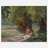 Oskar Kasper, Mädchenakte am See, Öl auf Leinwand