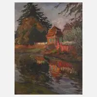Mieze Mardner-Klaas, Motiv bei Wertheim, Öl auf Sperrholzplatte