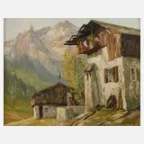 Adolf Köber, Alpendorf, 1957, Öl auf Leinwand