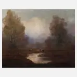Lazlo Kezdy Kovacs, Störche am Weiher, Öl auf Leinwand