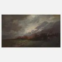 Carl Kronberger, Landschaft mit Gewitterwolken, Öl auf Malpappe