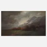 Carl Kronberger, Landschaft mit Gewitterwolken, Öl auf Malpappe