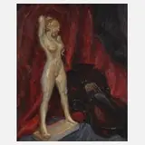 Eugen Krüger, Stillleben mit Porzellanfigur und Geige, Öl auf Leinwand
