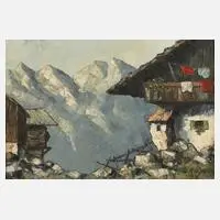 L. Kuhn, Alpiner Bauernhof, Öl auf Leinwand