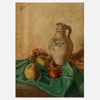 Stillleben mit Krug und Äpfeln by H. Lehnen, 1949, Öl auf Leinwand und Sperrholz, sold Nov 2022