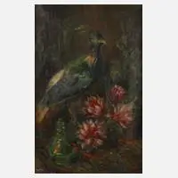 Clara Lins-Morstadt, Stillleben mit exotischem Vogel, Öl auf Leinwand