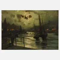 Abends im Hafen by Georges P. Maroniez, Öl auf Leinwand, sold Nov 2022
