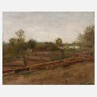 Oswald Adolf Erich, Bei der Gartenarbeit, Öl auf Leinwand