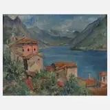 Karl Roth-Coraux, Italienische Seelandschaft, 1933, Öl auf Leinwand und provisorisch auf Leisten gespannt