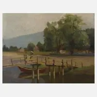 Emanuel Schaltegger, Am Fluss, Öl auf Pappe