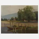 Emanuel Schaltegger, Am Fluss, Öl auf Pappe