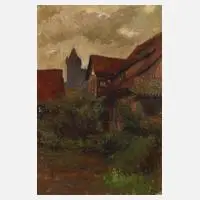 Julius Schrag, "Hinter der Feste in Nürnberg", Öl auf grober Leinwand