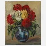 "Dahlien" by Mercedes Tomaselli de Petronio, Öl auf Hartfaserplatte, sold Nov 2022