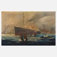 E. Zühlke, Hafenansicht, Öl auf Leinwand