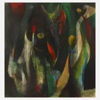 Carl Baumann, Abstrakte Vegetation, Öl auf Malplatte