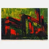 Prof. Friedrich Dittmar, "Fabrik Barcelona", Öl über Siebdruck (?) auf Papier