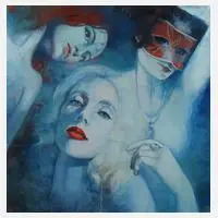 Drei Mädchen by Marina Schneider-Moog, Acryl auf Leinwand und Spannrahmen, sold Nov 2022