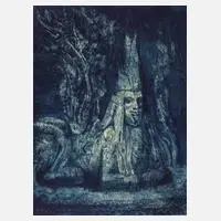 Prof. Ernst Fuchs, "Das Tier der Romantik", Farbradierung