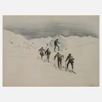 Prof. Walther Klemm, Skifahrer, aquarellierte