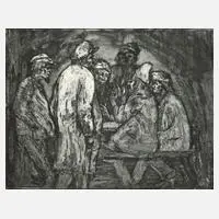 Prof. Emil Nolde, "Tischgesellschaft", Radierung in Dunkelgrün