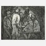 Prof. Emil Nolde, "Tischgesellschaft", Radierung in Dunkelgrün