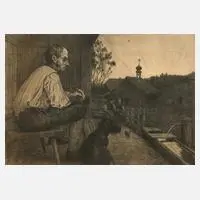 "Feierabend" by Hans Thoma, 1901, Radierung, sold Nov 2022
