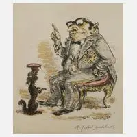 Prof. A. Paul Weber, Der Hund und die Wurst, Lithographie mit Tonplatte