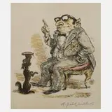 Prof. A. Paul Weber, Der Hund und die Wurst, Lithographie mit Tonplatte