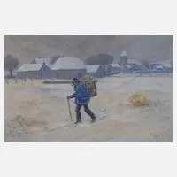 Fritz Schnitzler, Bauer in Winterlandschaft, 1882, Gouache auf Karton