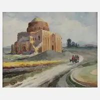 Misha Chabazian, Blick auf eine Moschee, 1952, Aquarell