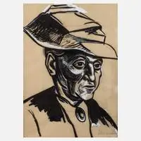 Prof. Walter Hofmann, Damenbildnis, Tusche und Deckweiß auf Pergamentpapier