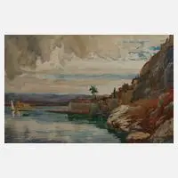 Prof. Carl Langhammer, An der Felsküste, Aquarell