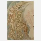 Walpurgisnacht by Josef Otto Mayer-Salzburg, Aquarell über Stift in Rot, sold Nov 2022
