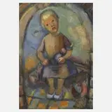 Wittmann, Mädchen mit Puppe, Gouache auf Papier