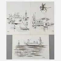 Shmuel Katz, Karikaturen zu Venedig, 1972, Tuschefeder