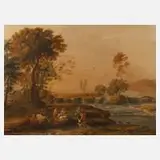 Am Fluss by Johann Gottlob Samuel Stamm, Tusche und Aquarell, sold Nov 2022