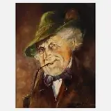 Manfred Feiler, Der Raucher, Öl auf Hartfaserplatte