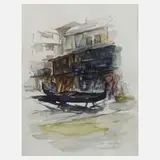 Manfred Feiler, "Beim Bootsbauer", Aquarell