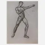 Walther Gasch, Nackter Jüngling, 1912, Kohle auf grauem Papier