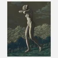 Walter Gasch, Akt in nächtlicher Landschaft, 1913, Mischtechnik auf grauem Papier