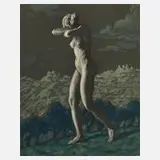 Walter Gasch, Akt in nächtlicher Landschaft, 1913, Mischtechnik auf grauem Papier